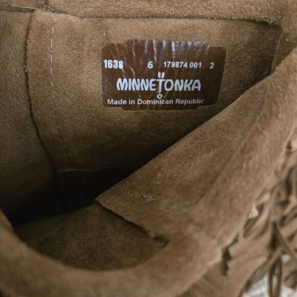 Minnetonka Moccasin 3 Layer Tiered Fringe Boots Womens Size 6 Brown Suede Boho - Picture 6 of 8